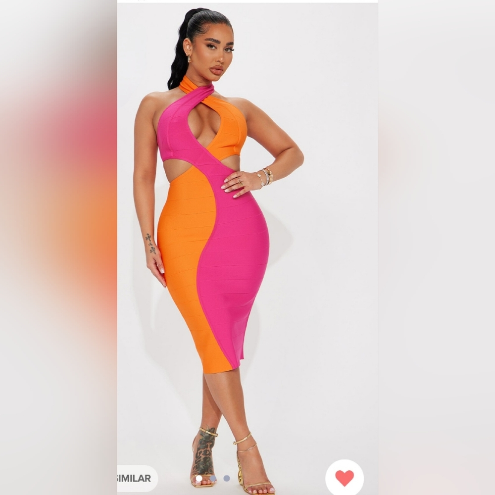 North Bandage Midi Dress Pink Combo Size XL